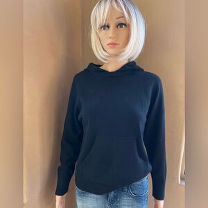 Soft black pullover hoodie with front kangaroo pocket